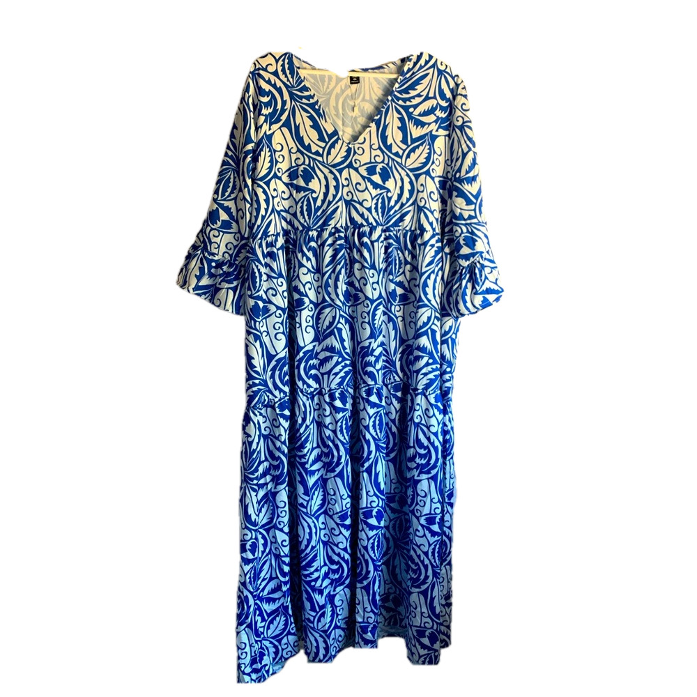 NWOT Blue & White Tiered Ruffle Dress